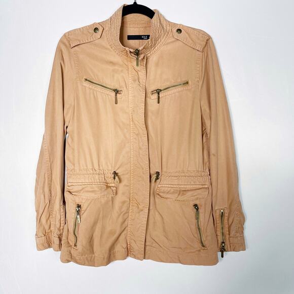 Max Jeans Small Orange Zip Front Jacket Lightweight Cinch Waist Utility Casual - Picture 1 of 13